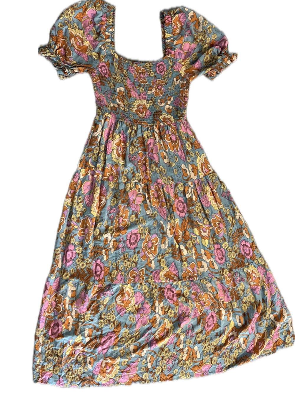 Gorgeous Smocked Floral Maxi Dress in Pink & Blue size S
